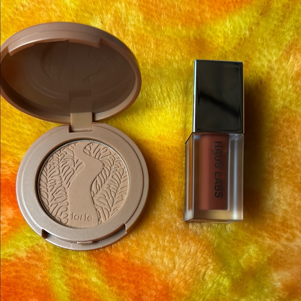 Mini Haus Labs lip glaze and Tarte Amazonian Clay Blush Set